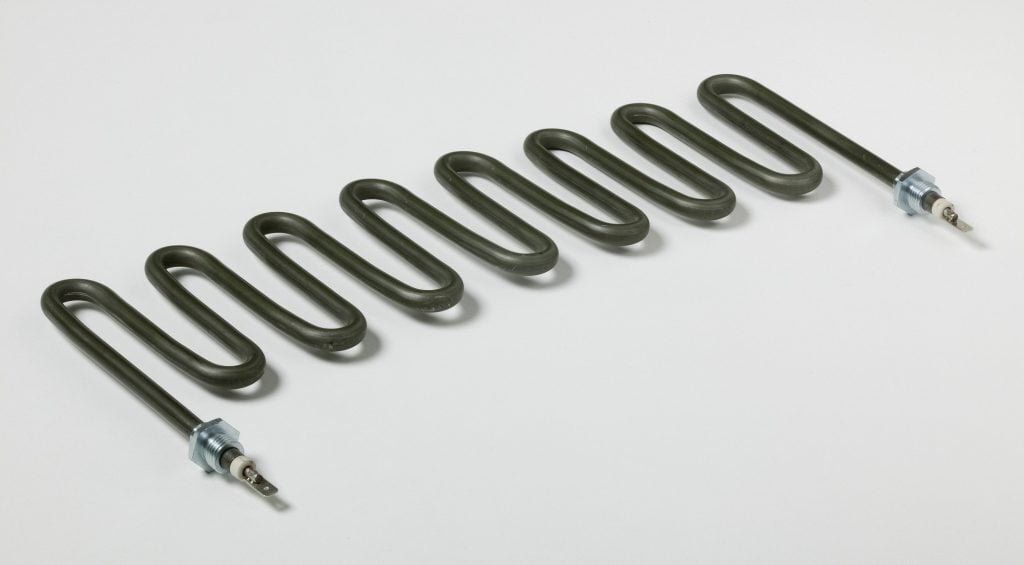 Formed tubular rod element displayed on grey background